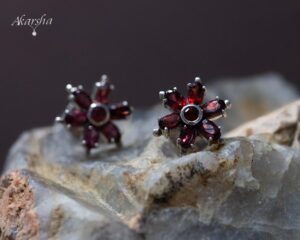 Garnet Flower Earring