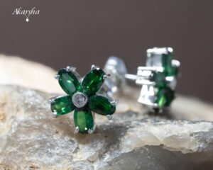 Tsavorite & Diamond Flower Earrings
