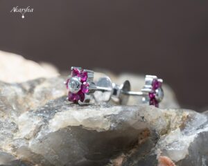 Ruby & Diamond Flower Earring