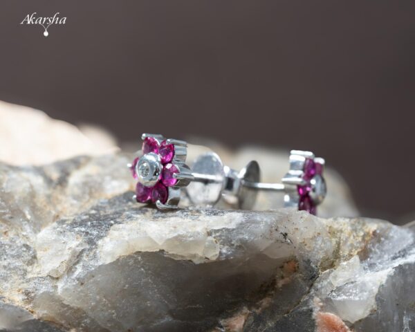 Ruby & Diamond Flower Earring