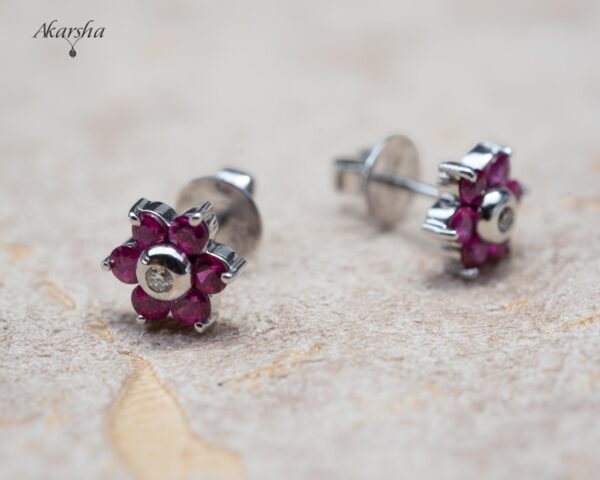 Ruby & Diamond Flower Earring