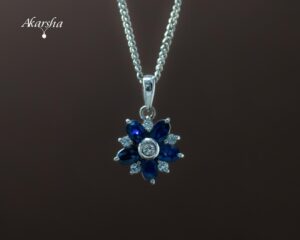 Blue Sapphire & White Sapphire Flower Pendent