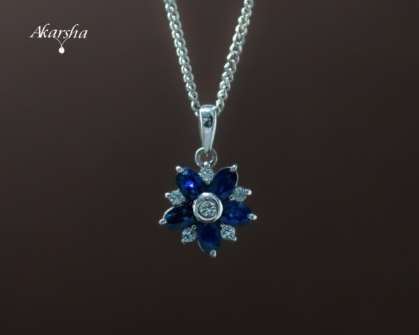 Blue Sapphire & White Sapphire Flower Pendent