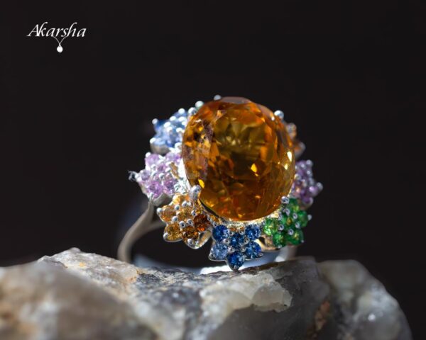 13-2 Citrine and Multi-colour Sapphire Ring