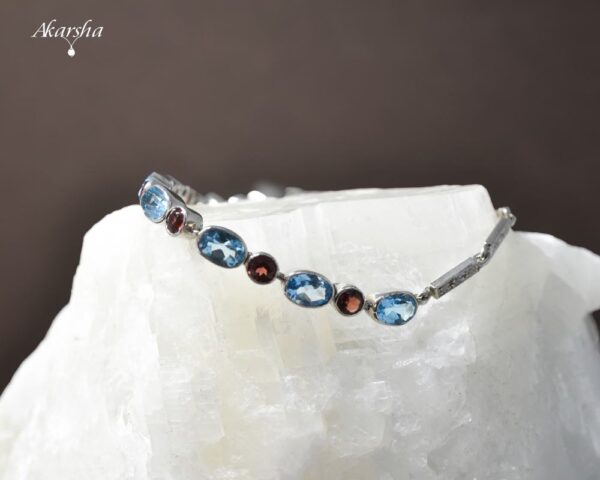 Blue Topaz & Garnet Silver Bracelet