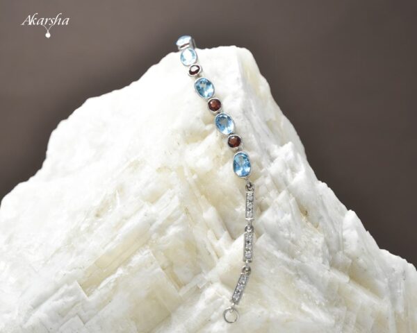 Blue Topaz & Garnet Silver Bracelet