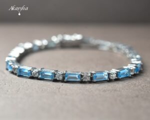 Blue Topaz & White Topaz Silver Bracelet