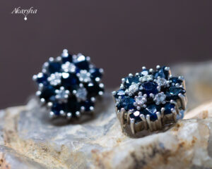 Blue Sapphire & White Sapphire Earrings